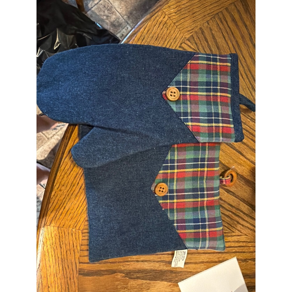 Denim Plaid Oven Mitt and Potholder Set Blue Cotton Rustic Farmhouse Kitchen